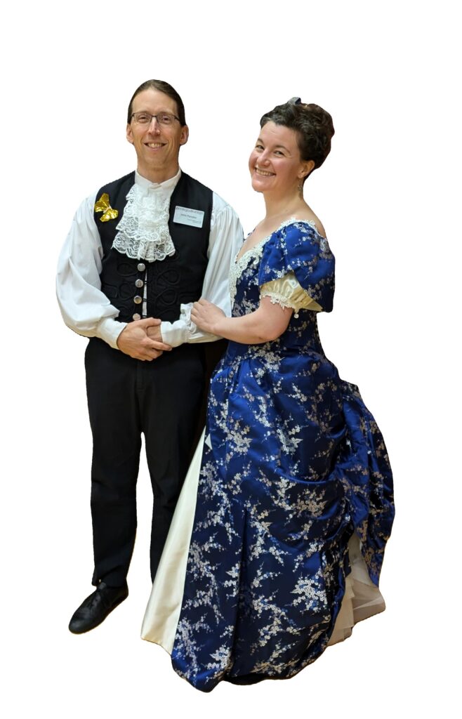 Two dancers in formal ball wear